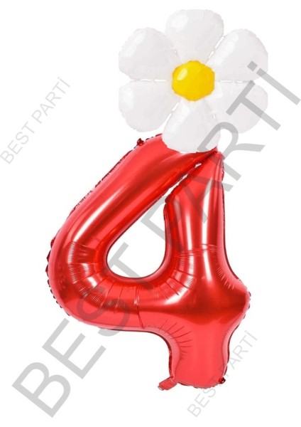 Kırmızı Rakam ve Beyaz Papatya Folyo Balon Seti Yaş 4 fiyatları
