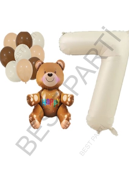 Bej Rakam Ayı Folyo ve Latex Balon Seti Yaş 7 fiyatları