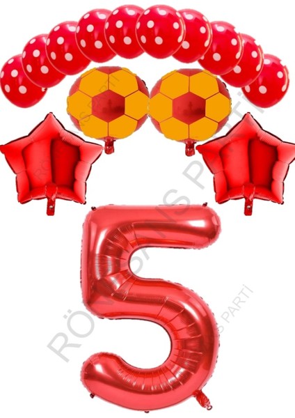 Kırmızı Rakam Futbol Topu Yıdız Folyo Ve Puanlı Balon Seti Yaş 5