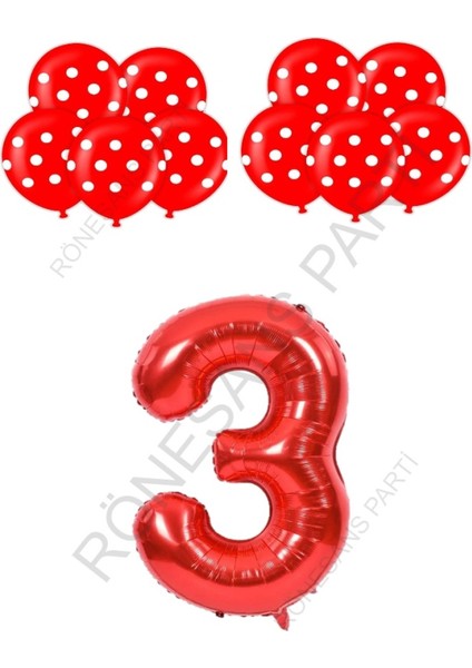 Kırmızı Rakam Ve Kırmızı Beyaz Puanlı Balon Seti Yaş 3