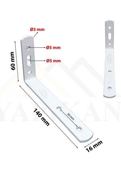 Beyaz Deprem Güvenliği Dekoratif Dolap Sabitleme Aparatı Seti 6 x 14 cm - Mobilya Gardırop Portmanto Eşya Duvara Sabitleyici Aparat - Orta Yük L Demir Gönye Köşebent