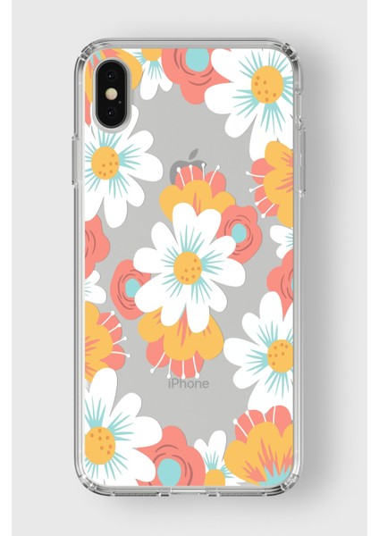Apple iPhone Xs Max Uyumlu Çiçekler Tasarımlı Premium Şeffaf Kılıf