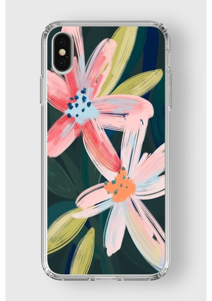 Apple iPhone Xs Max Uyumlu Çiçek Tasarımlı Şeffaf Kılıf