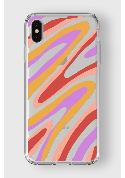 Apple iPhone Xs Max Uyumlu Renkli Dalga Desen Tasarımlı Premium Şeffaf Kılıf