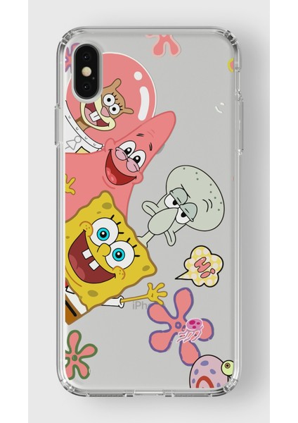 Apple iPhone Xs Max Uyumlu Sünger Bob Tasarımlı Şeffaf Kılıf