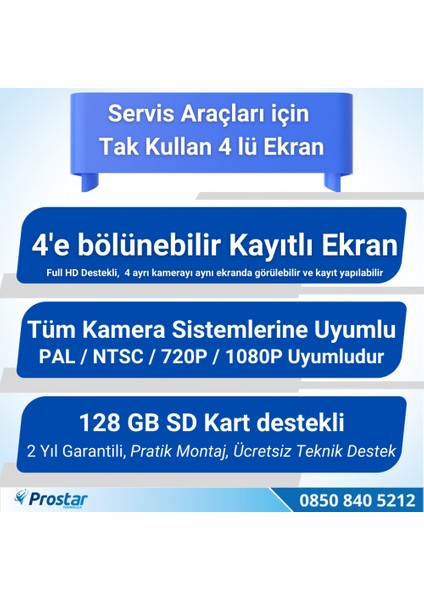 Servis Araçları Için 7 Inç Dörde Bölünebilir Kayıtlı 25