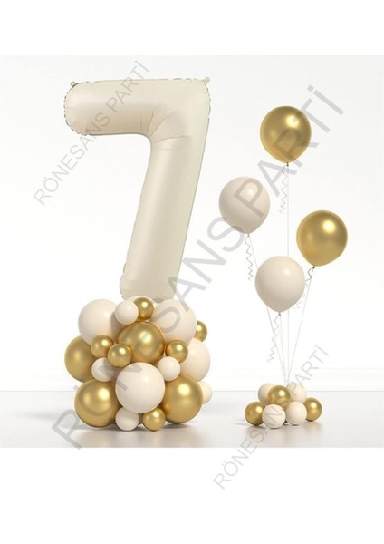 Bej Rengi Rakam Folyo Ve Krom Pastel Balon Seti Yaş 7