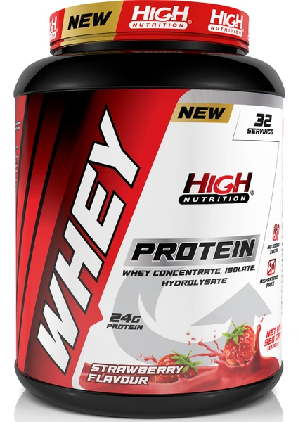 Whey Protein 960 gr Çilek Aromalı Protein Tozu 24 Gram Protein 32 Servis