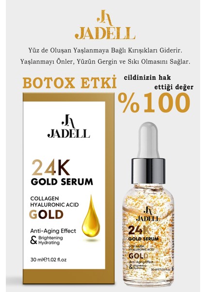 24K Altın Yüz ve Göz Çevresi Serumu – Kolajen ve Hyalüronik Asit İçerikli, Nemlendirici ve Aydınlatıcı, Tüm Cilt Tipleri için 30 ml