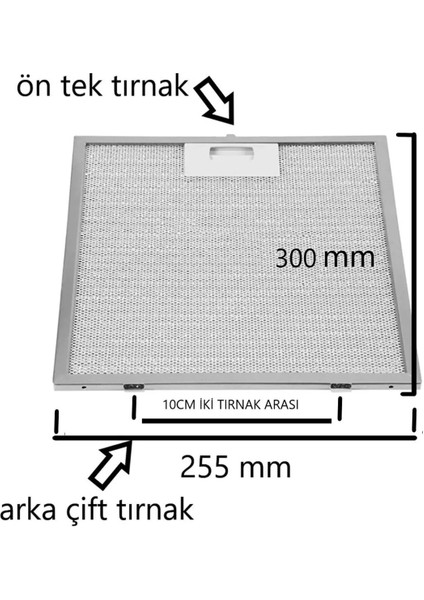 Arçelik P 27 Yı Ankastre Uyumlu Aspiratör & Davlumbaz Tel Filtresi 255 mm x 300 mm Tek Tırnaklı