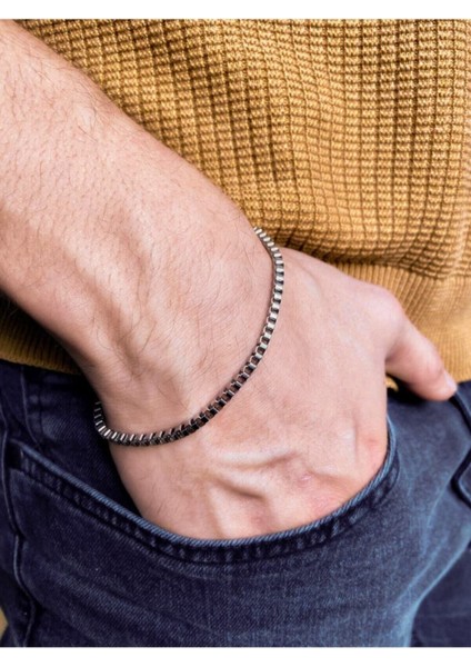 Gümüş Kaplama Ispanyol Hasır Örgü Model Ayarlanabilir Erkek Yüzük ve Bileklik Set