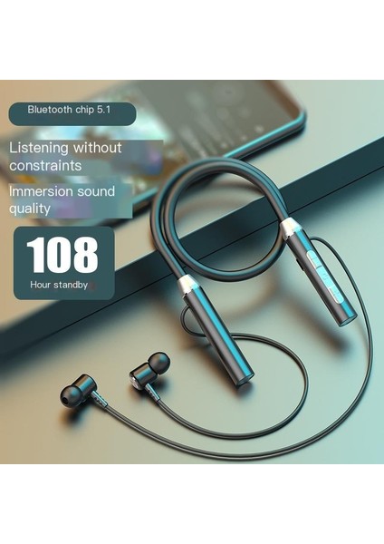 Kablosuz Bluetooth Kulaklık Asılı Boyun Spor Manyetik Emiş Büyük Pil Bluetooth Kulaklık Subwoofer Takılabilir Kart (Yurt Dışından)