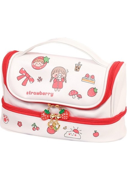 Büyük Kapasiteli Karikatür Desenli Pu Çift Katmanlı Kalem Kutusu - Kırmızı (Yurt Dışından)
