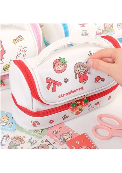 Büyük Kapasiteli Karikatür Desenli Pu Çift Katmanlı Kalem Kutusu - Kırmızı (Yurt Dışından) fiyatları