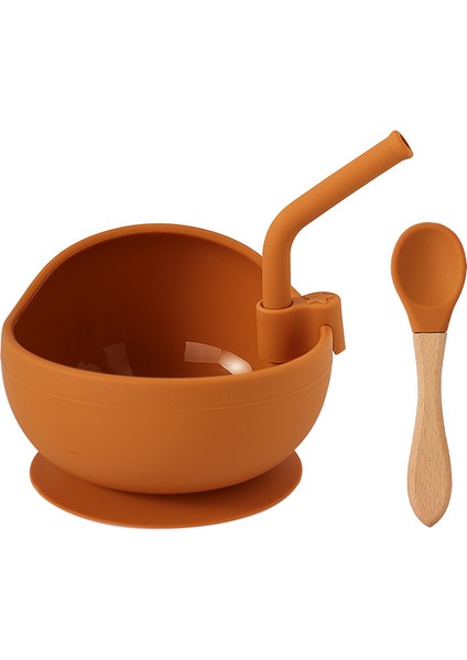 Çocuk Silikon Kase Bebek Maması Takviyesi Kase Kaşık Saman Seti Bebek Uygulama Yemek Sofra Takımı (Yurt Dışından)