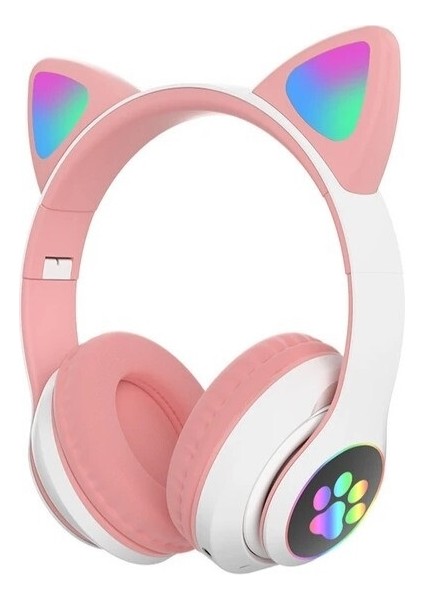 Cute Queen LED Işıklı Kedi Kulağı Şeklinde Kablosuz Bluetooth Kulaklık - Pembe (Yurt Dışından)