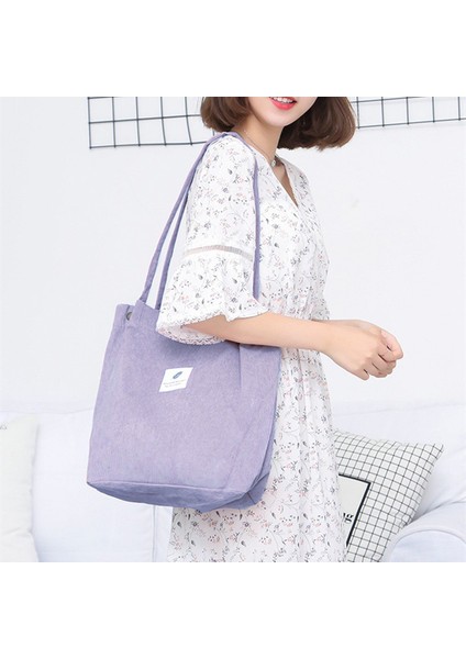 Büyük Kapasiteli Taşınabilir Kanvas Çanta Bayan Alışveriş Çantası Omuzdan Askili Çanta Pelüş Çanta (Yurt Dışından)