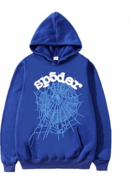 Büyük Beden Özel Tasarım Kapüşonlu Spıder Baskılı Pamuk 3 Iplik Şardonlu Erkek Sweatshırt