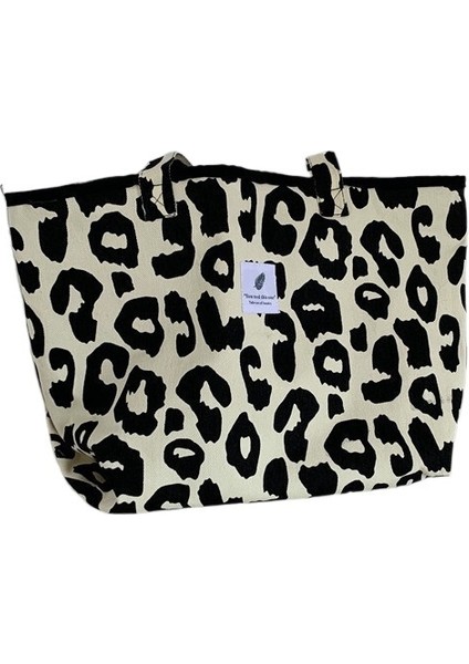 Leopar Baskı Tote Çanta Büyük Kapasiteli Omuz Çantası Taşınabilir Kız Öğrenci Alışveriş Çantası (Yurt Dışından)