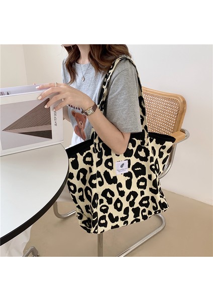 Leopar Baskı Tote Çanta Büyük Kapasiteli Omuz Çantası Taşınabilir Kız Öğrenci Alışveriş Çantası (Yurt Dışından) fiyatları