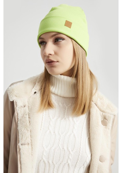 Kadın Genç Kız Fıstık Yeşili Şapka Bere - Spor, Rahat, %100 Pamuklu, El Yapımı, Yerli Üretim