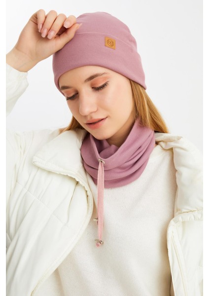 Gül Kurusu Kadın Balıkçı Style Pamuklu Kaşkorse, Terletmez, Ultra Hafif, Yumuşak Bere Boyunluk Takım