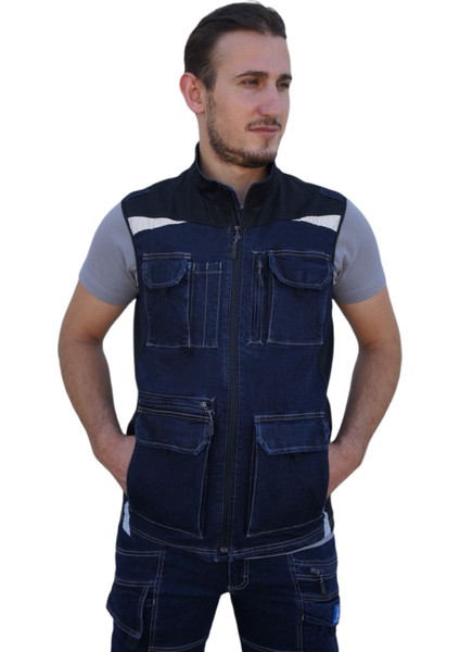 İş Yeleği Likralı Madrid Model 10 Cepli Kot Lacivert fiyatları