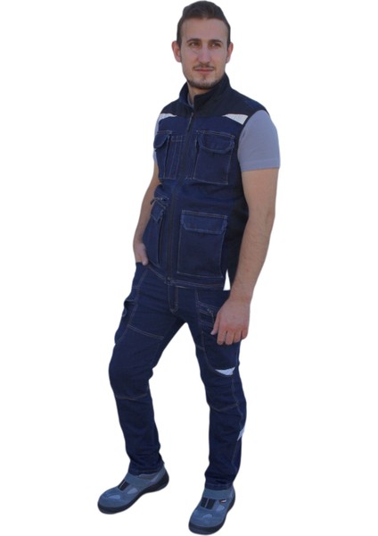 İş Yeleği Likralı Madrid Model 10 Cepli Kot Lacivert modelleri