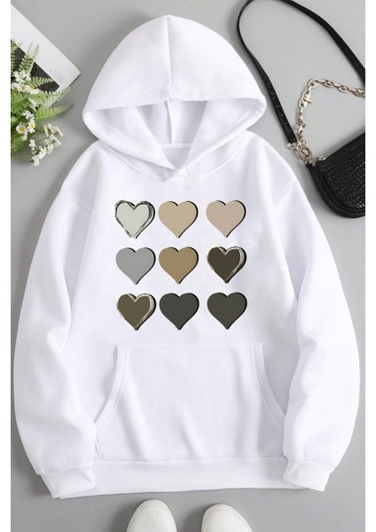 Only Trendwear Oversize Kalp Baskılı Sweatshirt