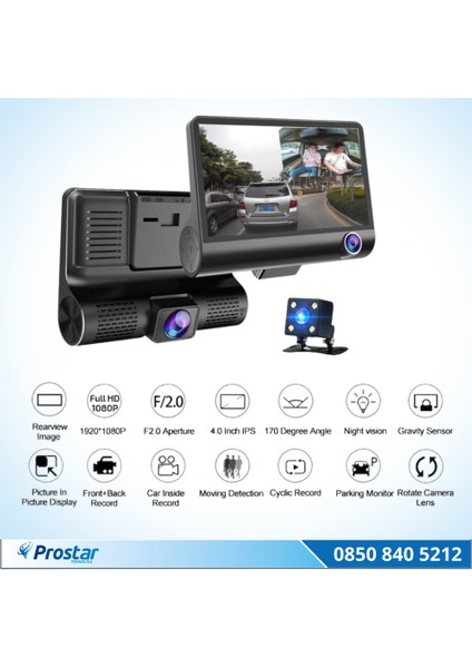 4 Inç 3 Kameralı Araç Içi Kamera (Ön, Arka ve Araç Içi) 1 fiyatları