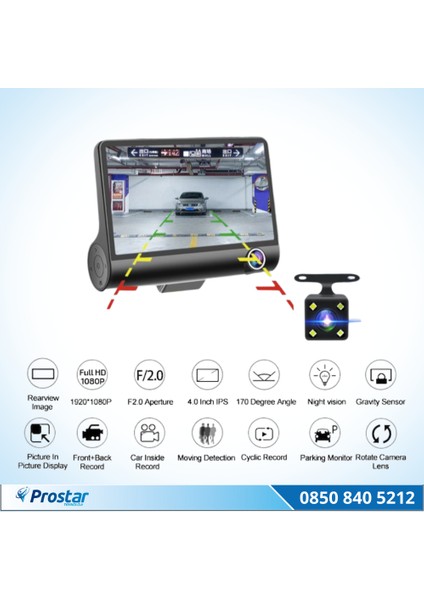 4 Inç 3 Kameralı Araç Içi Kamera (Ön, Arka ve Araç Içi) 1 modelleri