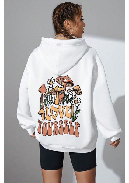 Oversize Love Yourself Baskılı Sweatshirt