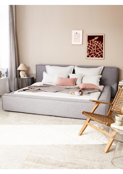 Mode Soft Döşemeli 2 Kişilik Baza Başlık Set Gri Keten Kumaş (Dairenize Teslim Kurulum Dahil)