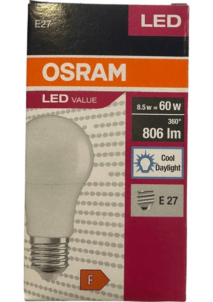 8.5W (60W) Beyaz Işık E27 Duylu Klasik LED Ampul (20 Adet)