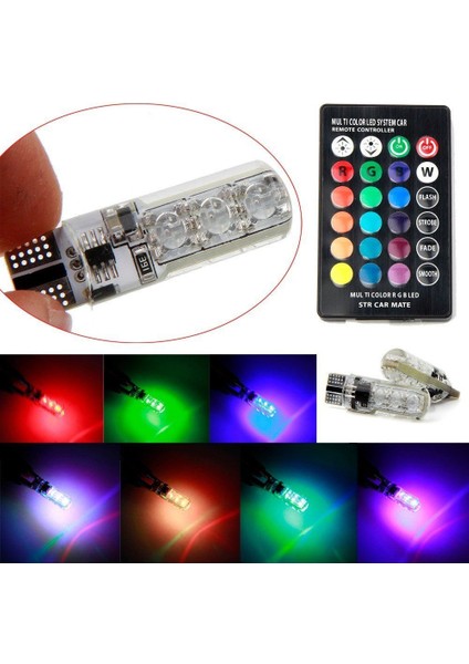 T10 5050 6smd Rgb 2 Adet LED Çok Renkli Işık Araba Kama Otomotiv Ampuller Flaş Uzaktan Kumanda (Yurt Dışından)