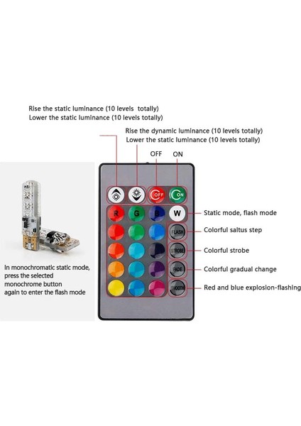 T10 5050 6smd Rgb 2 Adet LED Çok Renkli Işık Araba Kama Otomotiv Ampuller Flaş Uzaktan Kumanda (Yurt Dışından)