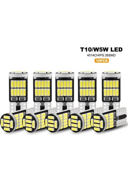 10 Adet W5W T10 LED Ampuller 4014 26SMD Araba Iç Dome Çatı Lambası Plaka Sinyal Lambası Kuyruk Kutusu Ampuller 12 V Beyaz Işık (Yurt Dışından)