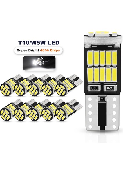 10 Adet W5W T10 LED Ampuller 4014 26SMD Araba Iç Dome Çatı Lambası Plaka Sinyal Lambası Kuyruk Kutusu Ampuller 12 V Beyaz Işık (Yurt Dışından)