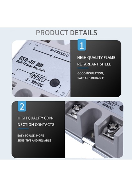 Tek Fazlı Solid State Röle Dc-Dc SSR-40DD 40A DC3-32V DC5-60V Beyaz+Gümüş (Yurt Dışından)