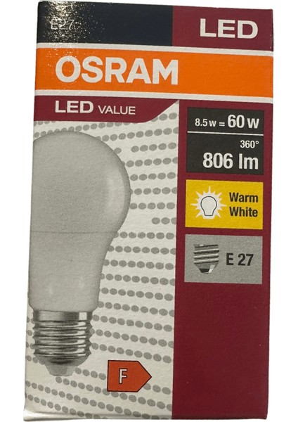 8.5W (60W) Sarı Işık E27 Duylu Klasik LED Ampul (3 Adet)