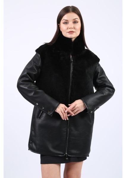 Kadın Deri Dışı Kürk Detaylı Uzun Mont Oversize modelleri