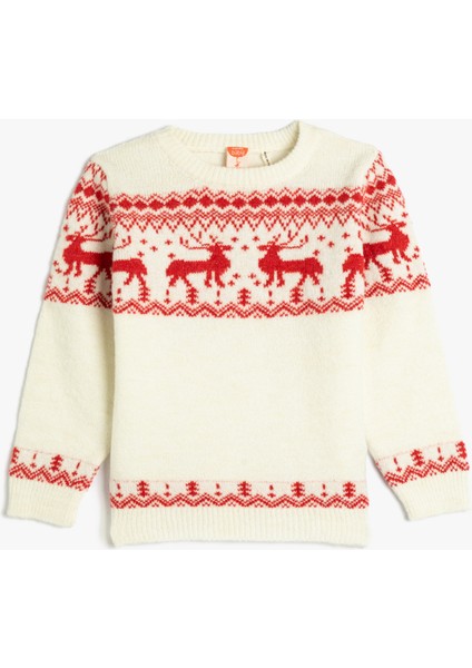 Kazak Geyik Desenli Yuvarlak Yaka Yumuşak Dokulu