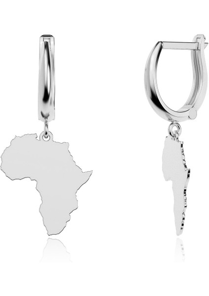 Sade Afrika Kıtası Beyaz Gümüş Küpe