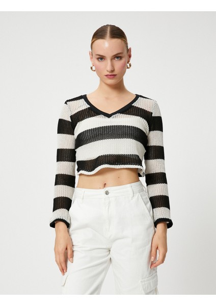 Crop Kazak V Yaka Uzun Kollu modelleri