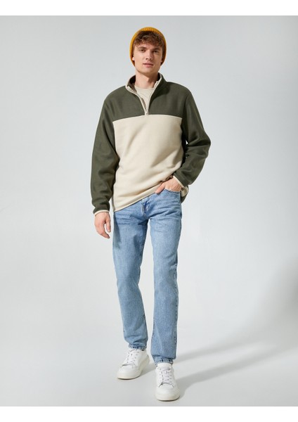 Polar Sweatshirt Yarım Fermuarlı Renk Bloklu Slogan Detaylı fiyatları