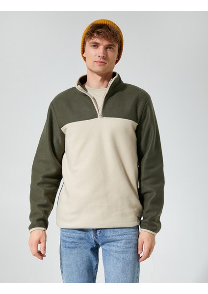 Polar Sweatshirt Yarım Fermuarlı Renk Bloklu Slogan Detaylı modelleri