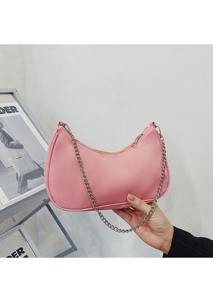Kadın Koltukaltı Retro Düz Renk Omuz Pembe Çanta (Yurt Dışından)