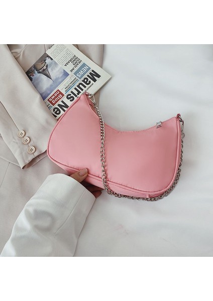 Kadın Koltukaltı Retro Düz Renk Omuz Pembe Çanta (Yurt Dışından)