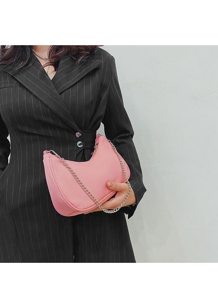 Kadın Koltukaltı Retro Düz Renk Omuz Pembe Çanta (Yurt Dışından)