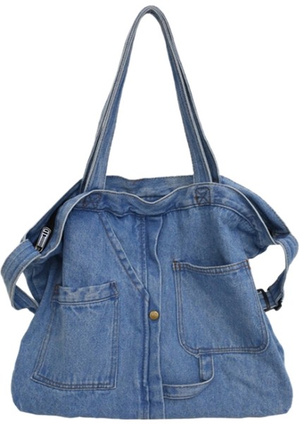 Casual Wild Taşınabilir Alışveriş Kanvas Tote Kadın Açık Mavi Çanta (Yurt Dışından)
